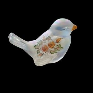 White and Orange Ceramic Bird Figurine with Floral Design